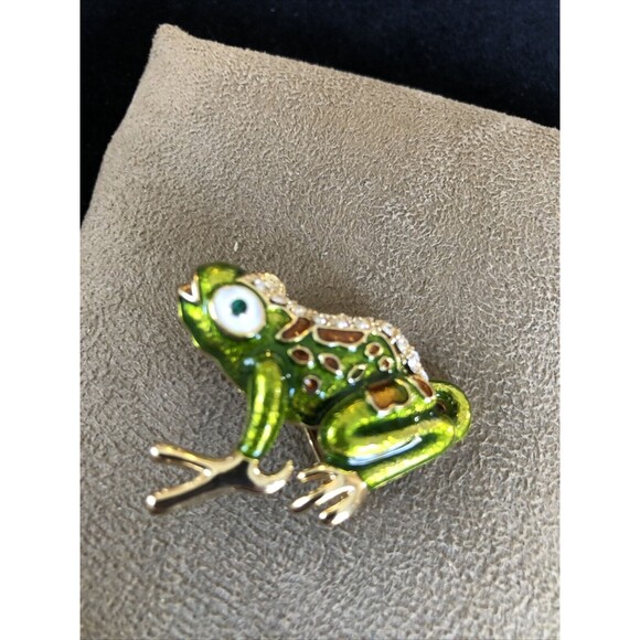 Unbranded Jewelry - Vintage Jeweley Brooch Pin Frog Enamel Rhinestones Gold Tone Metal